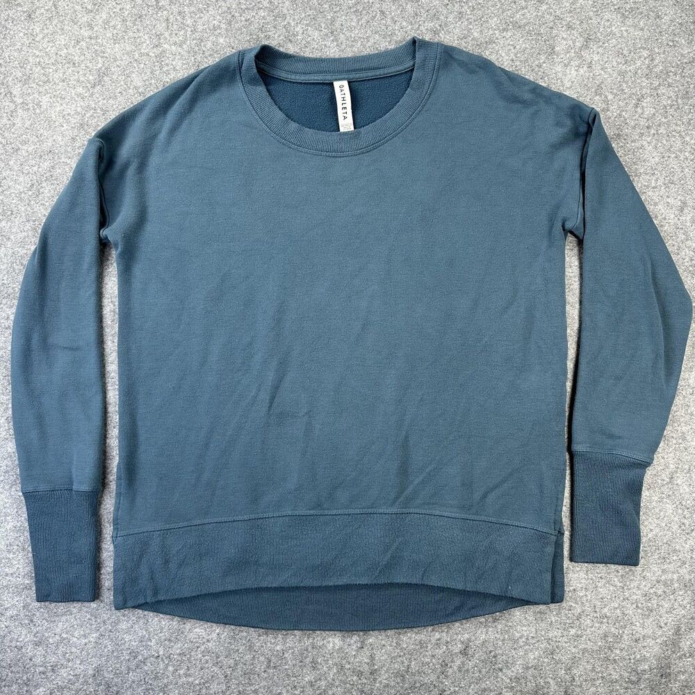 Athleta Sweatshirt Womens Small Blue Fleece Lined Thumbholes Crewneck Pullover